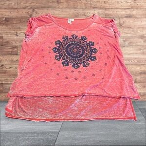 Others Follow Scoop Neck Boho Graphic Short Sleeve Top Oversized Size XS